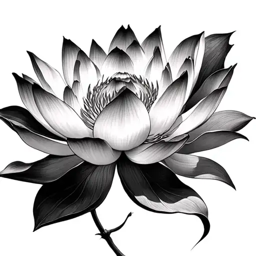 Lotus Flower Blooming Pencil Drawn