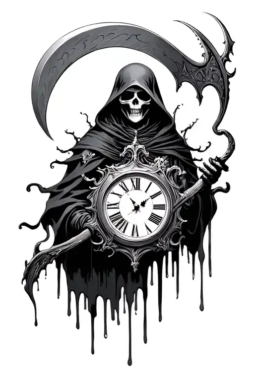 Grim Reaper Scythe And Clock Melting