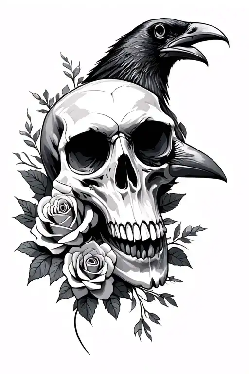 Raven Skull And Roses