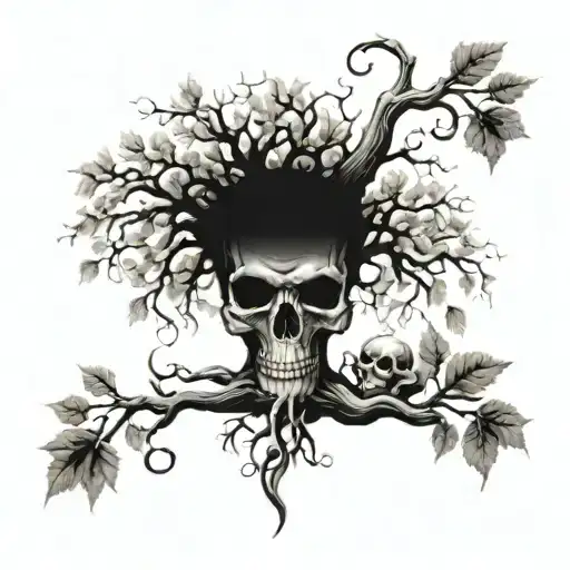A 3 Leaf Tree With Underground Skulls