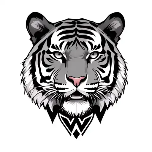 Full Tiger Body With A Collar That Has A W On It