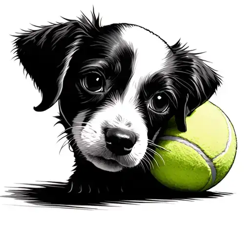 White Peekingnese With Tennis Ball