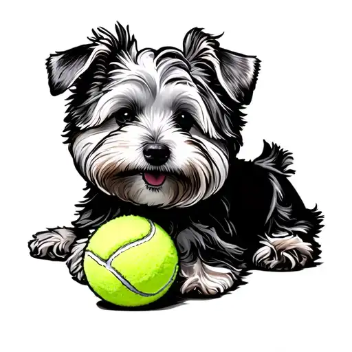 White Fluffy Dog With Tennis Ball