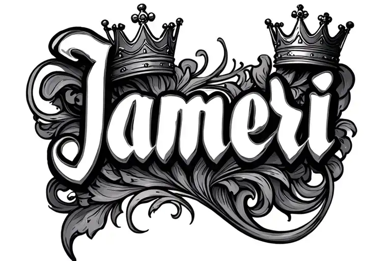 The Name Jameri In Cursive With A Crown