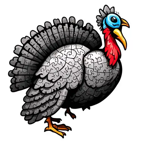 Cartoon Turkey Made Of Puzzle Pieces Forming Its Shape
