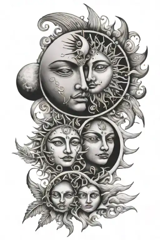 Sun And Moon With Faces