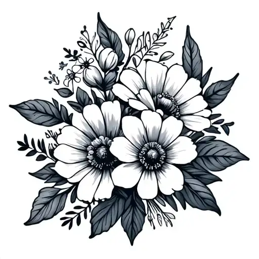 Flower Bouquet With Birth Flowers March December January May June