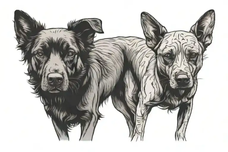 Two Dogs Outlined Just Their Silhouettes Emerging