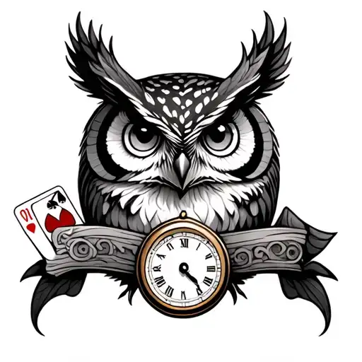 Owl And Clock And Cards