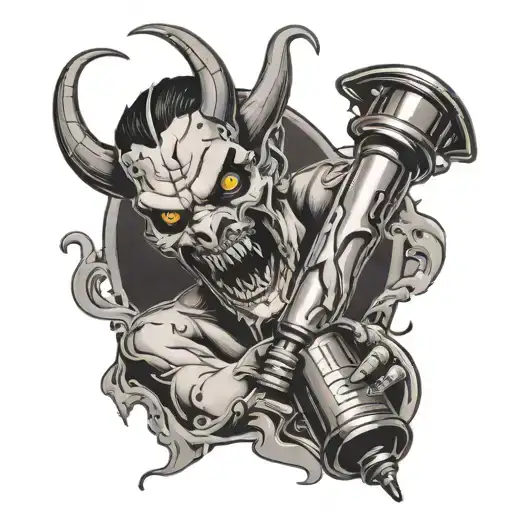 Broken Syringe With A Demon Spilling Out