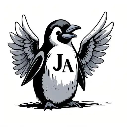 Line Art Penguin With The Wings Made Up Of The Letters J A G