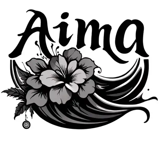 The Word Aina In A Wave With A Habiscus Flower And Triball Pront In The Wave