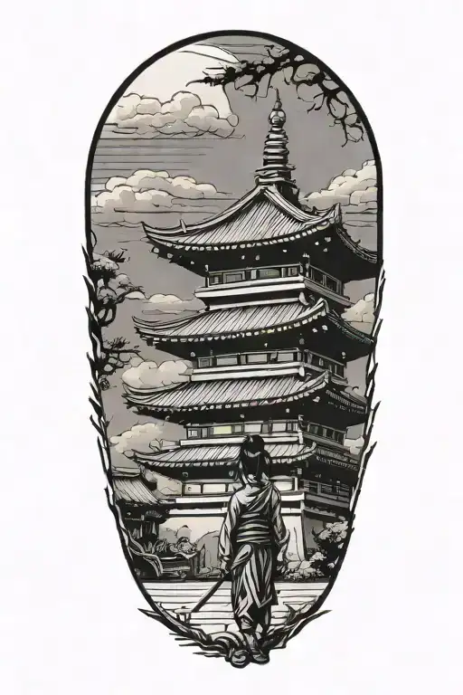 Samurai Temple Pagoda Little Girl Alone