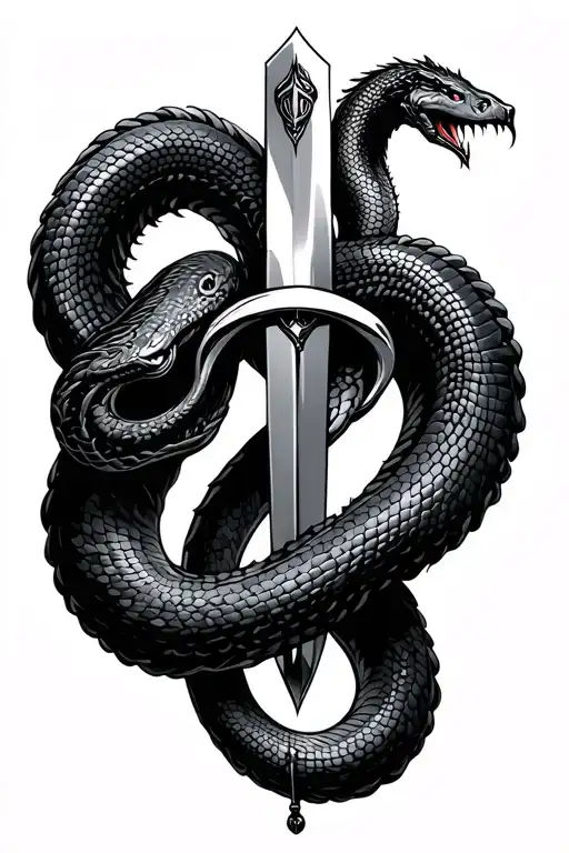 2 Serpent In Infinity Symbol In Between A Dagger Going