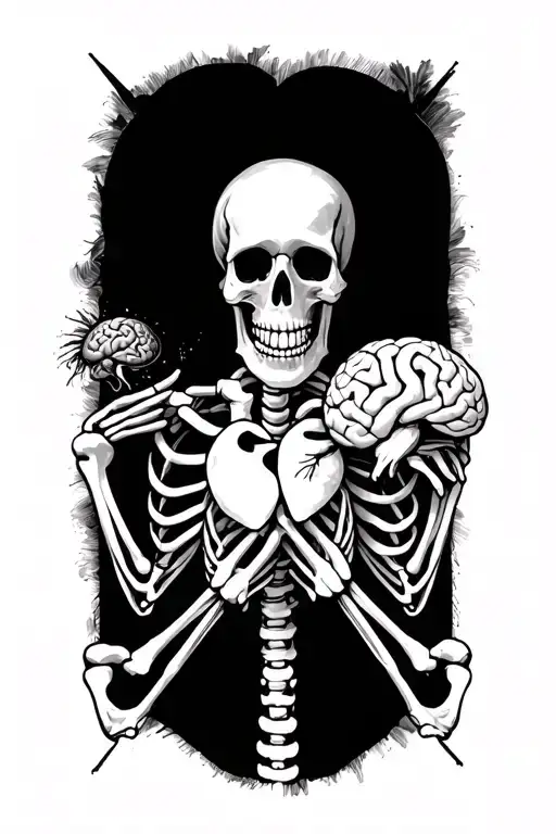 Skeleton Holding A Brain Vs Heart