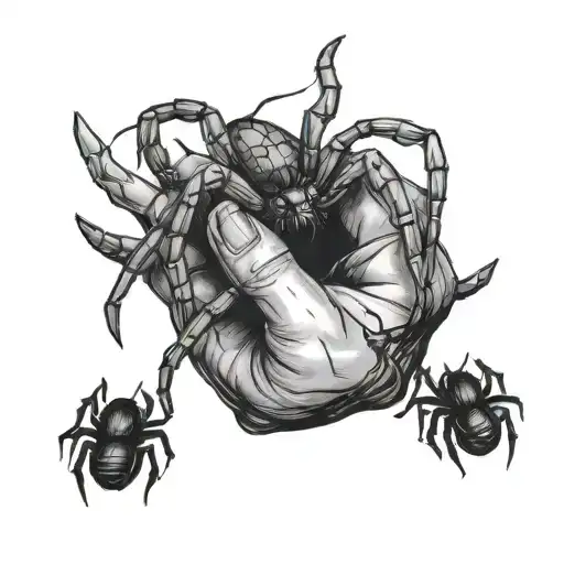 Hand With Small Spiders Crawling