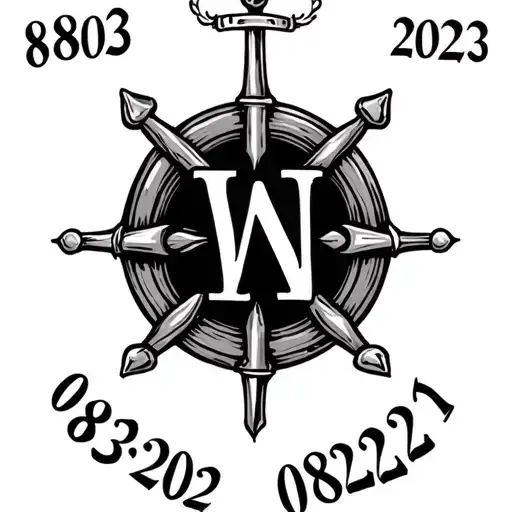 Nautical Elements With Initials W And N And Numbers 08032021 And 09222023