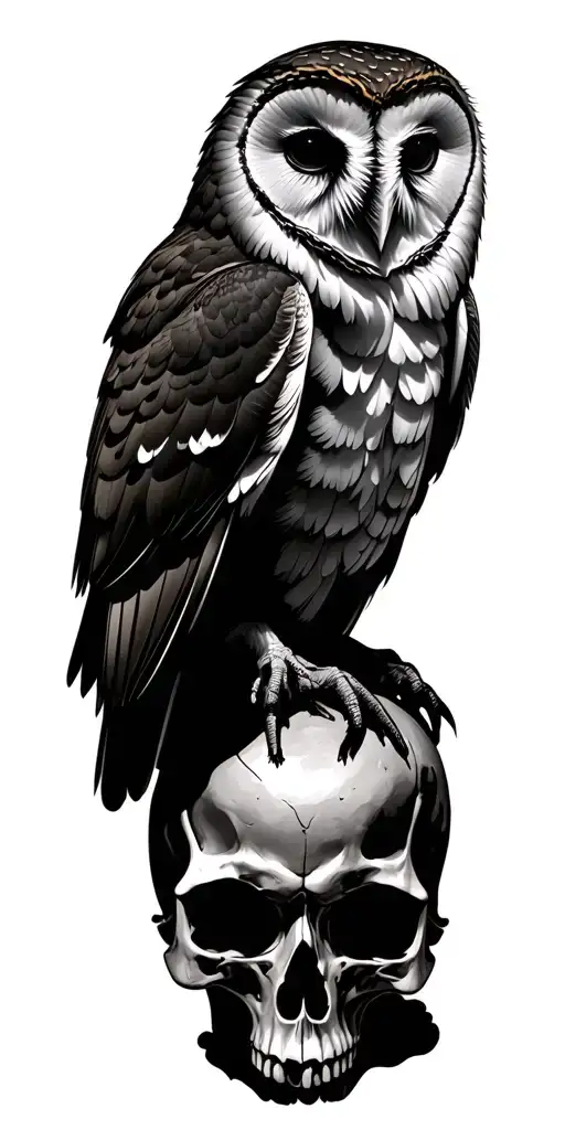 Barn Owl Perched On Skull