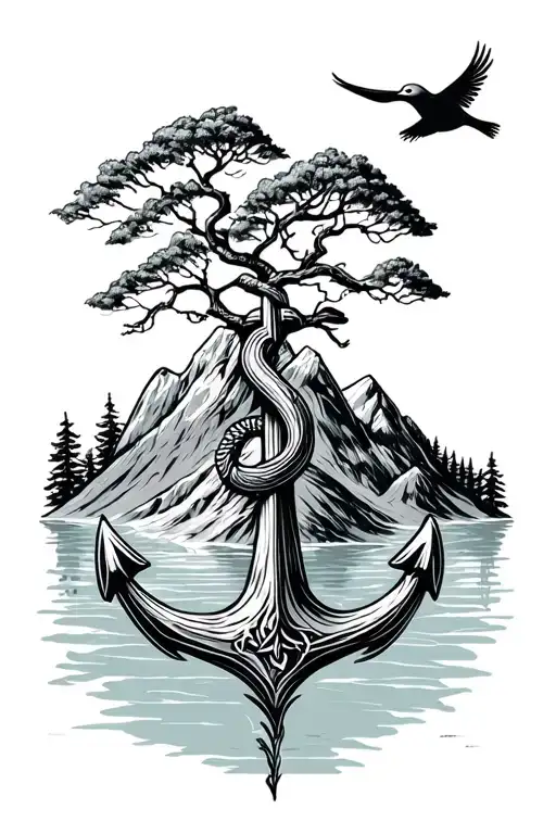 Anchor Bird Mountain Map Solitary Tree Surrounded