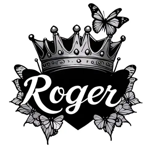 Tattl With The Name Roger With A Crown And Butterflies