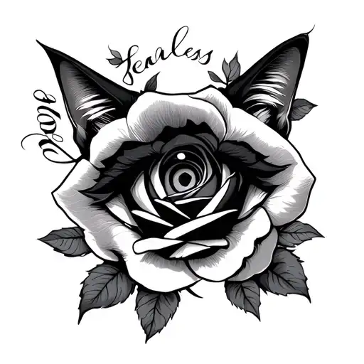 Simple Elegant Cursive 'Fearless' With Cat Eyes And A Rose