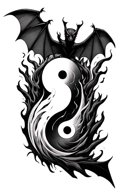 Bats And Fire And Yin Yang Symbol