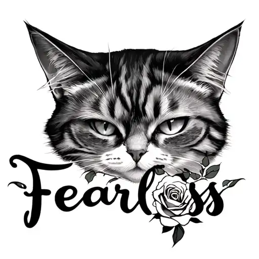 Simple Elegant Cursive 'Fearless' With Cat Eyes And A Rose