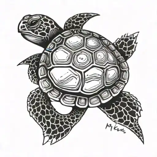 Minimalistic Turtle Tattoo With The Phrase Just Keep Swimming In Morse Code On The Shell