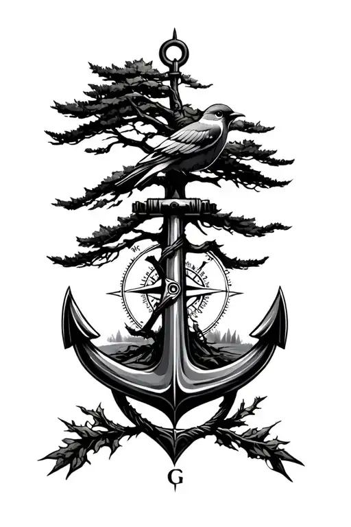 Solitary Tree Bird Camping Compass Anchor Strength