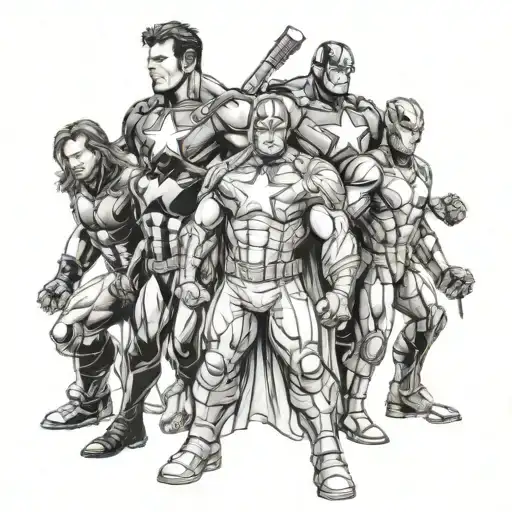 Marvel Avengers Team Standing Together Ready To Fight In A Comic Book Version Drawing
