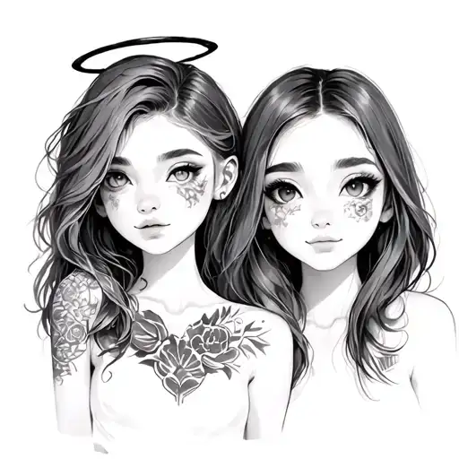 Two Girls But The Other Girl Has Halo Chibi