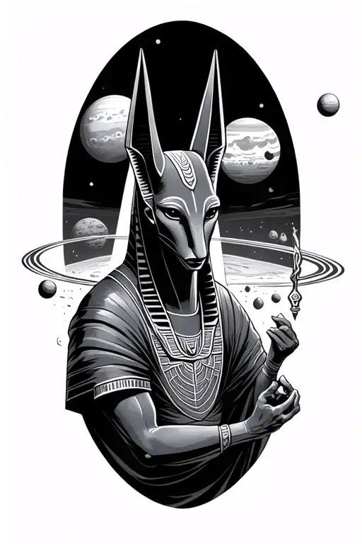 Anubis Surrounded By Planets While Weighing
