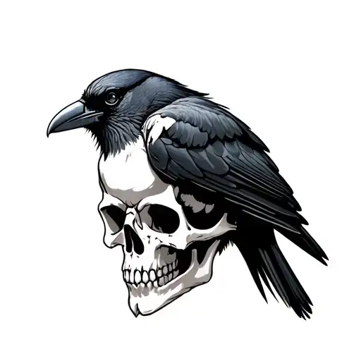 Scadinavian Crow On Skull