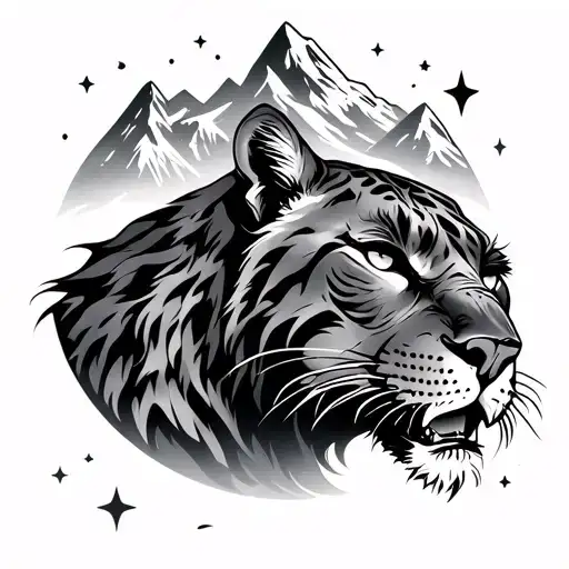 Carantanian Panther And Triglav Mountains And Stars With Background