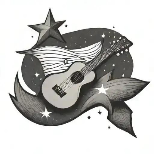 A Ukulele With A Hammock On It And A Shooting Star Going Over The Top