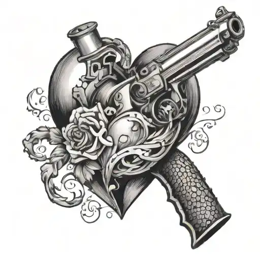 A Heart Running Away While Holding A Gun Surrounded