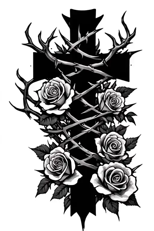 Cross Wrapped In Thorns And Roses