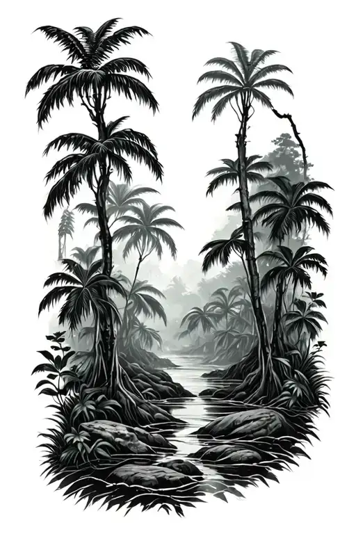 Rainforest Landscape Tattoo Featuring Elements
