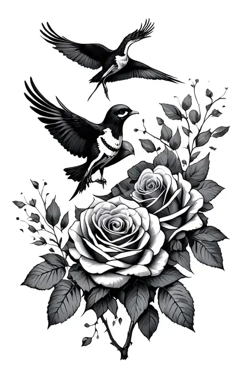 Birds Skeletons Flying And Give Roses To Each Other