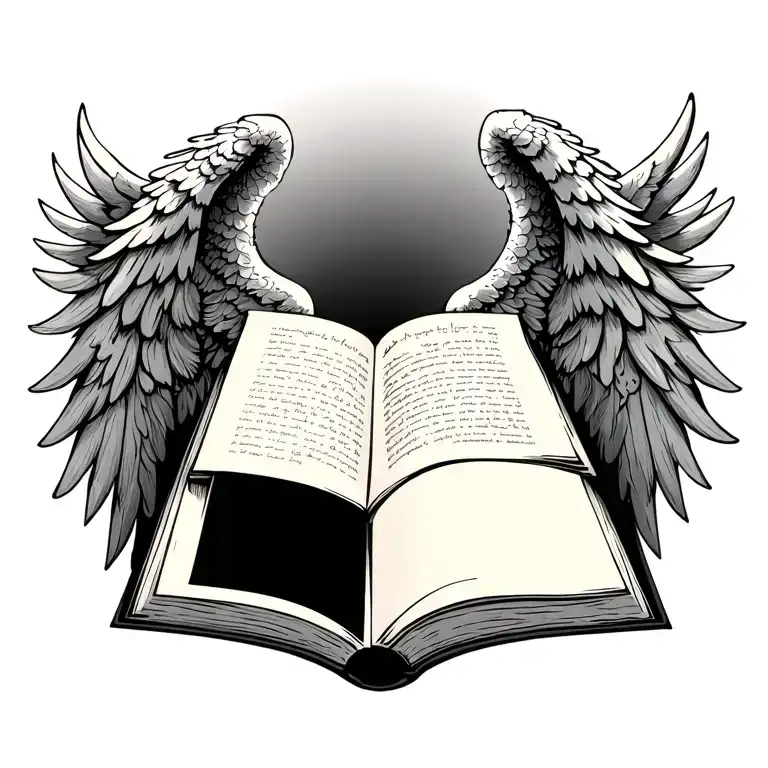 Angel Wings Spread Wide With A Book Open With 2 Blank Papers