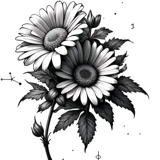 A Daisy And Sweet Pea Flower Intertwined With The Taurus Constellation