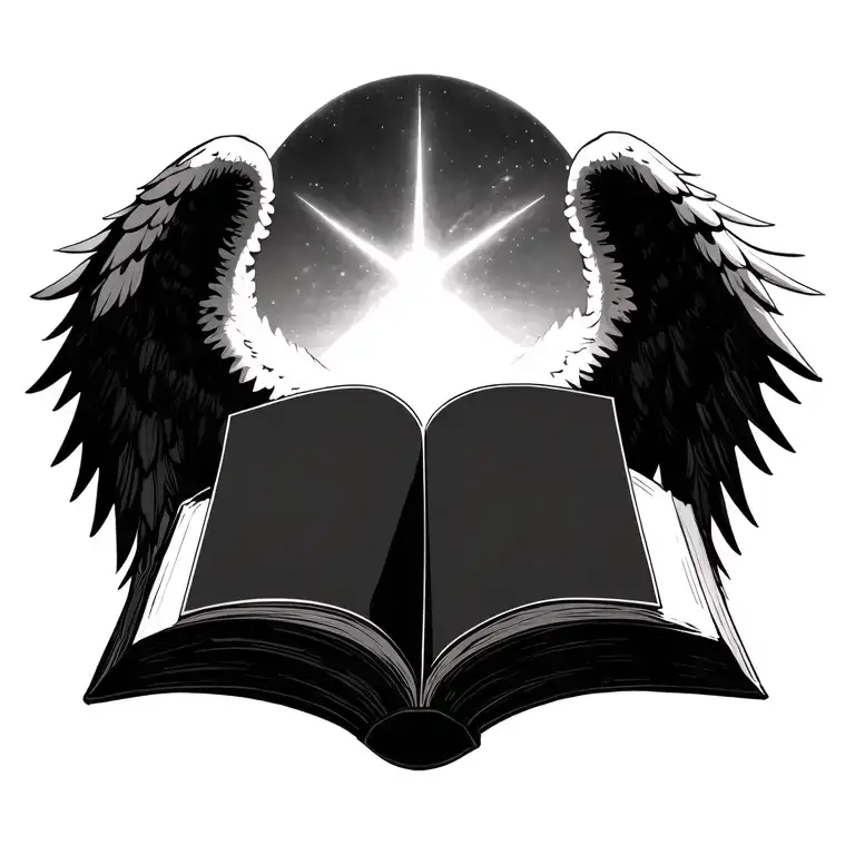 Angel Wings Spread Wide With A Book Open With 2 Blank Papers