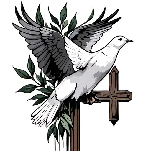 Cross And A Dove Carrying An Olive Branch