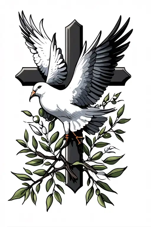 Cross And A Dove Carrying An Olive Branch