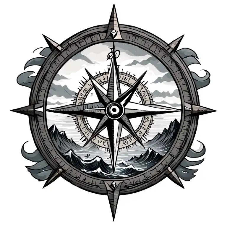 Viking Compass Sea And Mountains