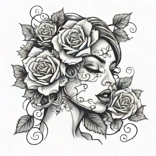 Woman With A Rose In Her Mouth And The Vines Wrapping Around Her