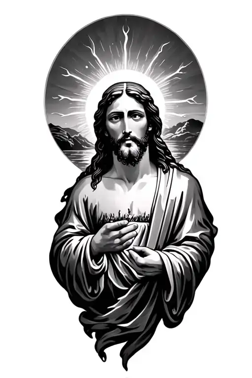 Jesus And Sun Setting