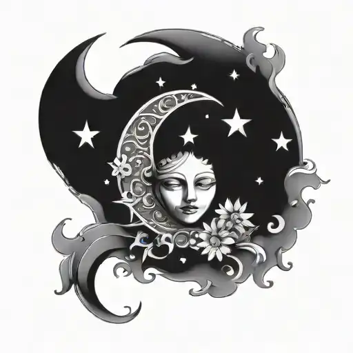 Mother's Name With A Sun And Moon And Stars