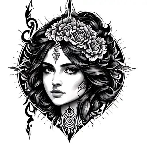 Woman Head Mage Neo Traditional Style
