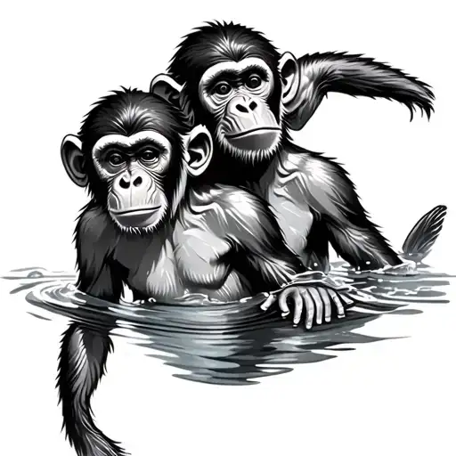 2 Monkeys Swimming Together